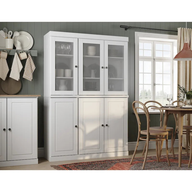 Palace Imports Vaisselier/Garde-manger 100% Bois Massif de 123 cm avec Verre Dépoli, Portes en Bois Massif et 2 Tiroirs