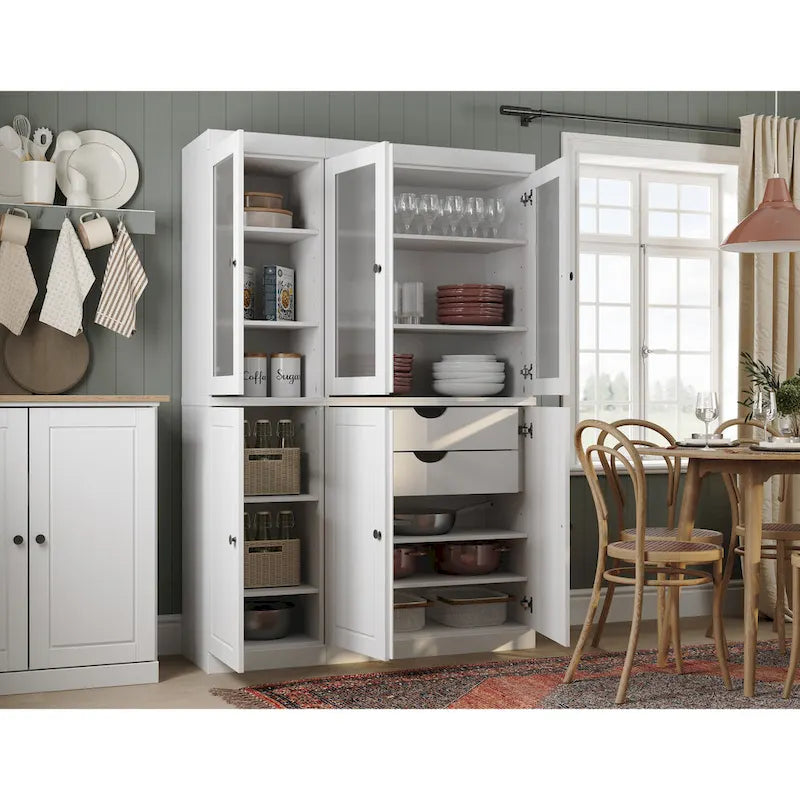 Palace Imports Vaisselier/Garde-manger 100% Bois Massif de 123 cm avec Verre Dépoli, Portes en Bois Massif et 2 Tiroirs