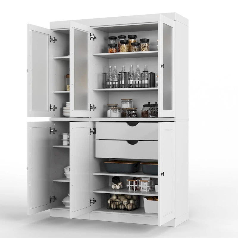 Palace Imports Vaisselier/Garde-manger 100% Bois Massif de 123 cm avec Verre Dépoli, Portes en Bois Massif et 2 Tiroirs