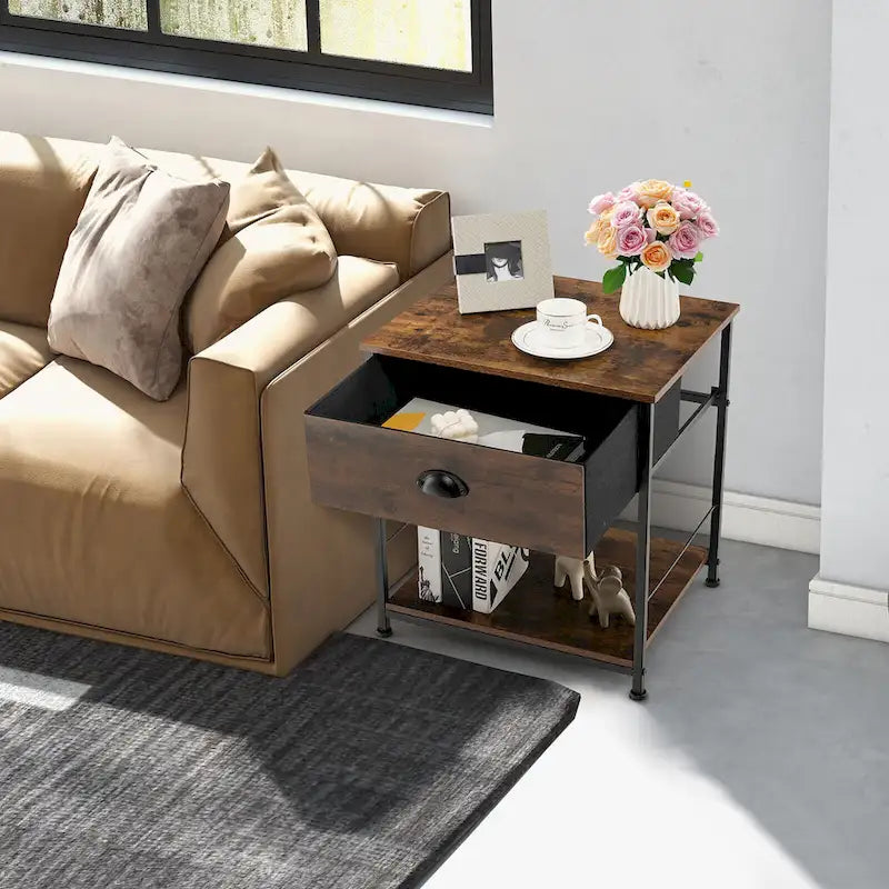 Gymax Table de Chevet 2 Étages Table d'Appoint Canapé-Lit Table Basse pour Chambre