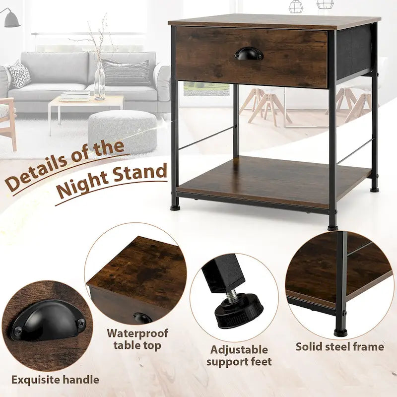 Gymax Table de Chevet 2 Étages Table d'Appoint Canapé-Lit Table Basse pour Chambre