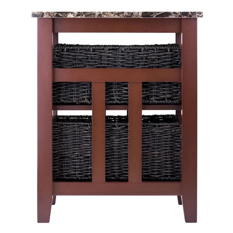 Table d'appoint Zoey avec plateau effet marbre et 2 paniers