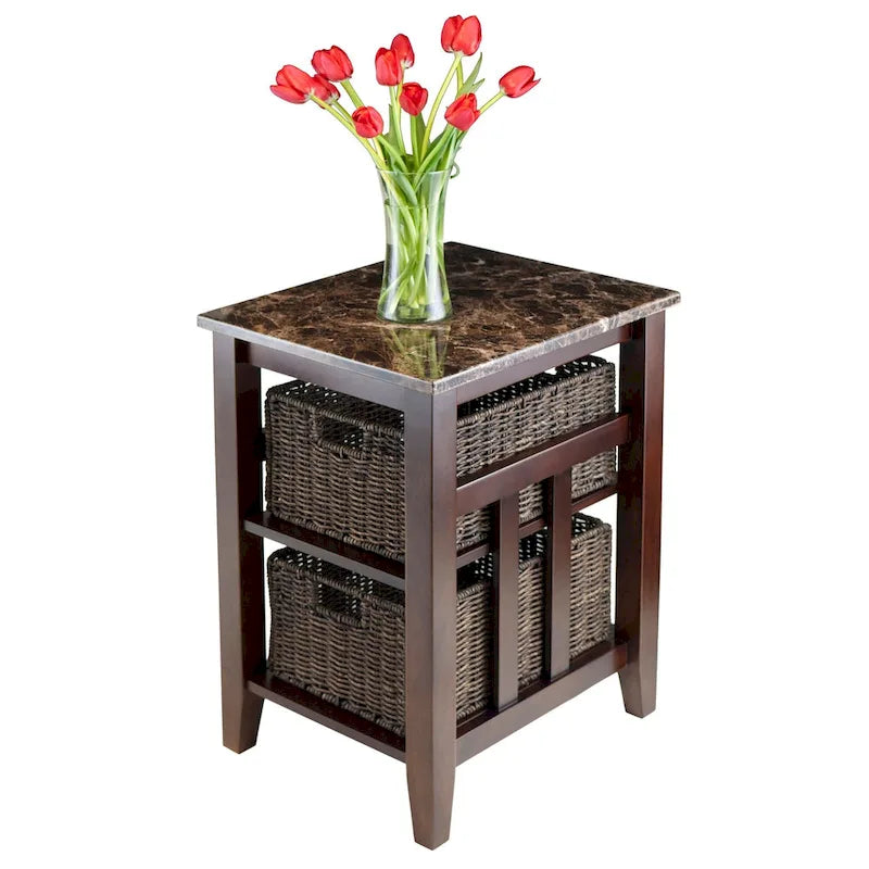 Table d'appoint Zoey avec plateau effet marbre et 2 paniers