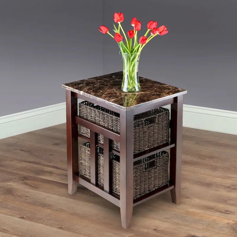 Table d'appoint Zoey avec plateau effet marbre et 2 paniers