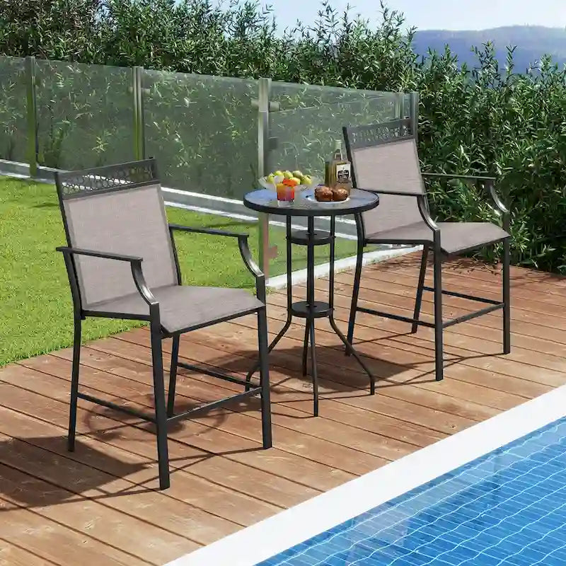 Costway Lot de 2 tabourets de bar d'extérieur en métal avec repose-pieds et accoudoirs – Voir détails