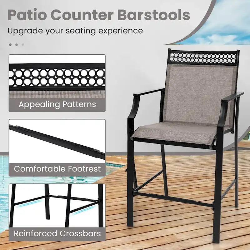 Costway Lot de 2 tabourets de bar d'extérieur en métal avec repose-pieds et accoudoirs – Voir détails