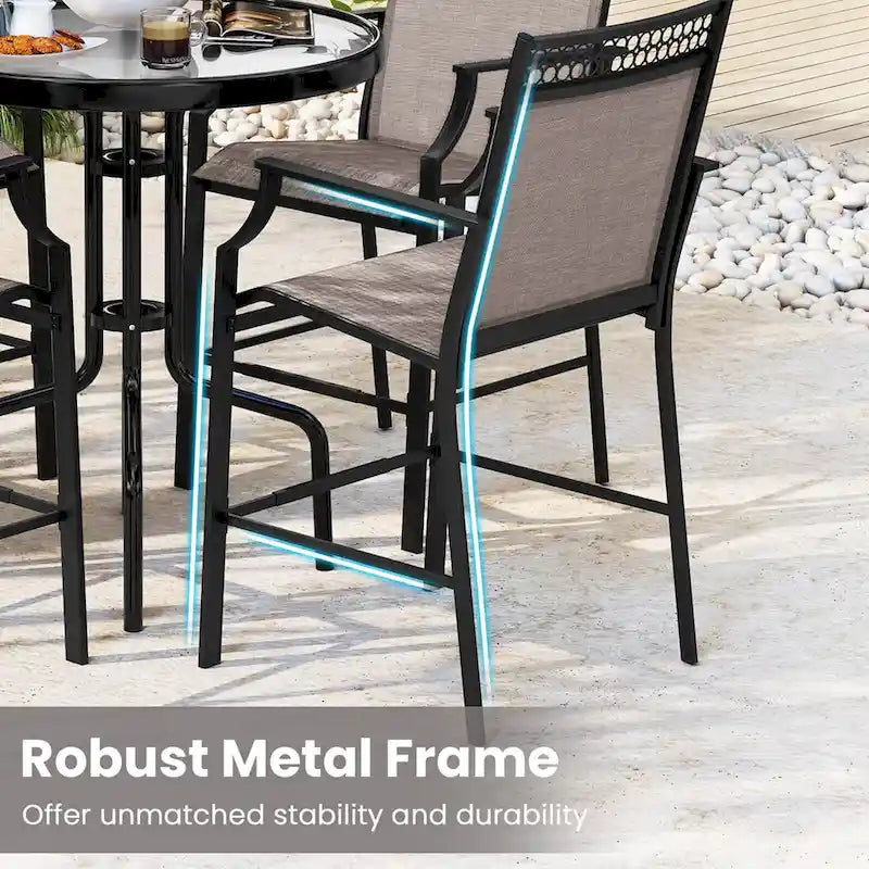 Costway Lot de 2 tabourets de bar d'extérieur en métal avec repose-pieds et accoudoirs – Voir détails