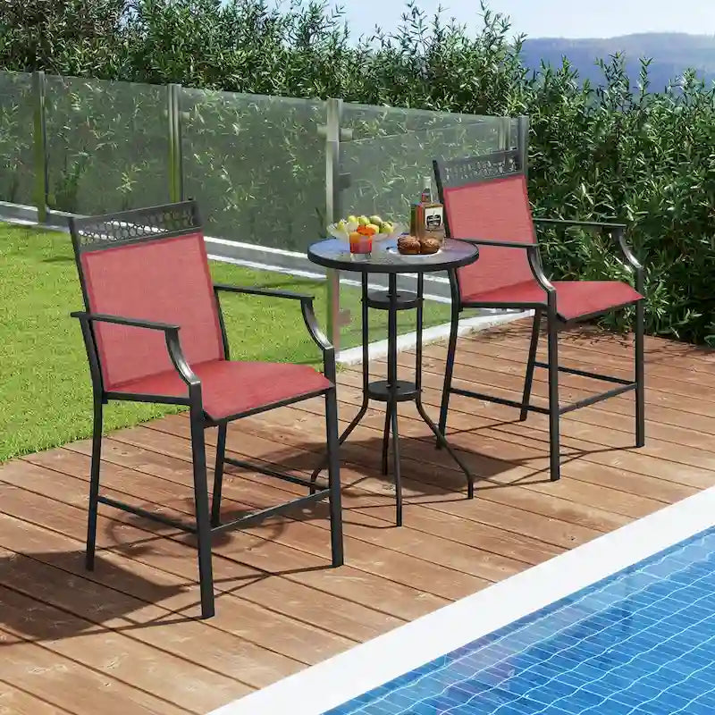 Costway Lot de 2 tabourets de bar d'extérieur en métal avec repose-pieds et accoudoirs – Voir détails