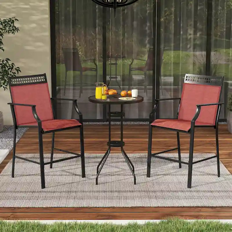 Costway Lot de 2 tabourets de bar d'extérieur en métal avec repose-pieds et accoudoirs – Voir détails