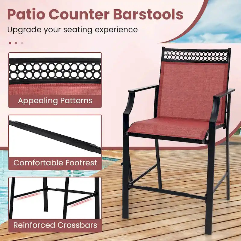Costway Lot de 2 tabourets de bar d'extérieur en métal avec repose-pieds et accoudoirs – Voir détails