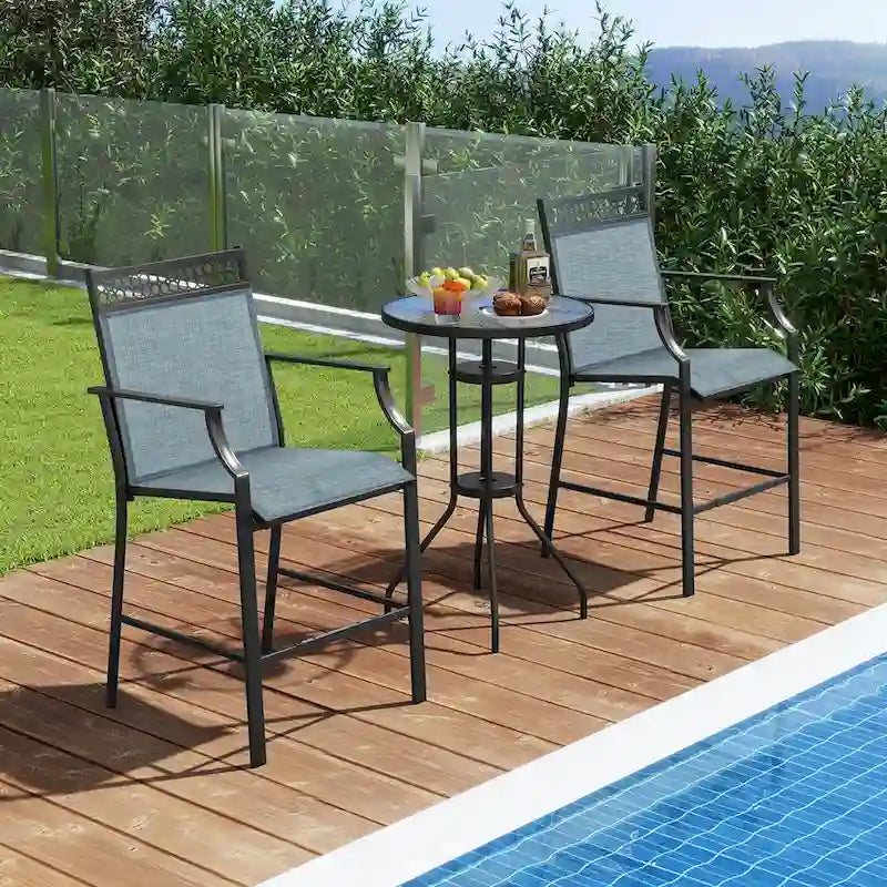 Costway Lot de 2 tabourets de bar d'extérieur en métal avec repose-pieds et accoudoirs – Voir détails
