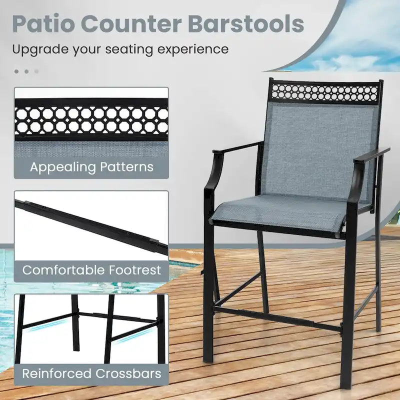 Costway Lot de 2 tabourets de bar d'extérieur en métal avec repose-pieds et accoudoirs – Voir détails