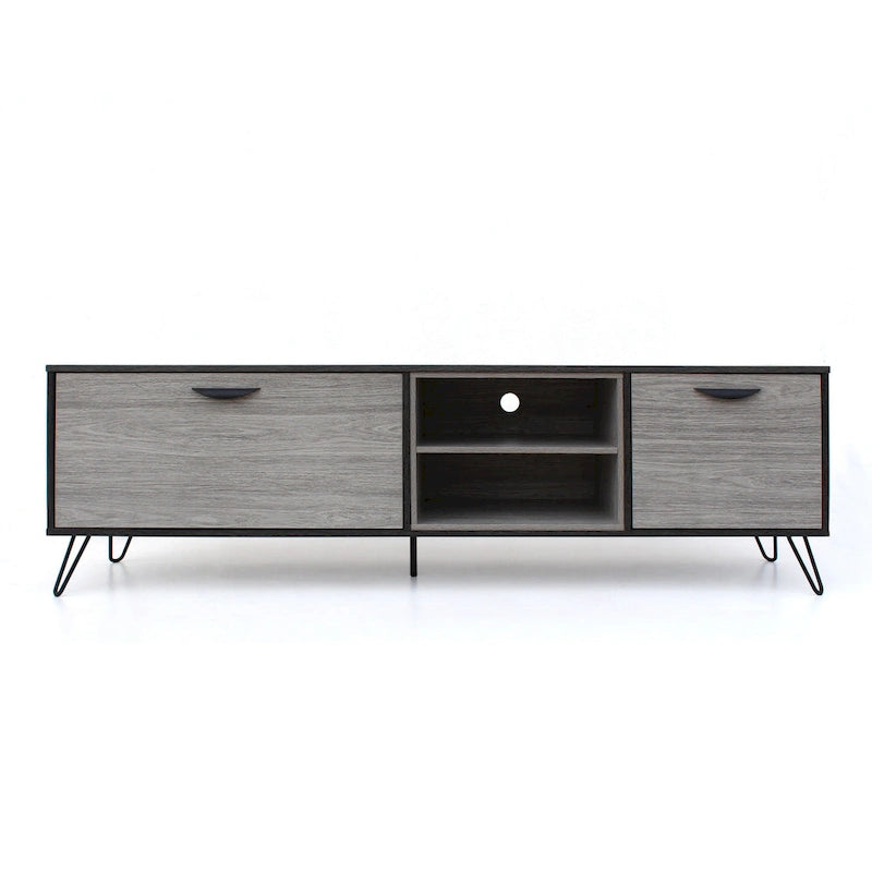 Meuble console TV et multimédia Alfie, 2 étagères, gris 180 cm
