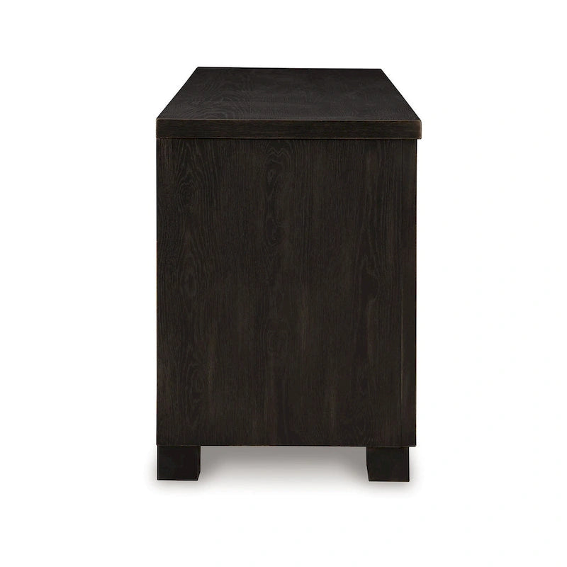 Meuble TV grand modèle Galli, 2 tiroirs, 4 étagères, bois noir, 203 cm