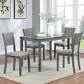 Ensemble table et chaises de salle à manger 5 pièces, table à manger rectangulaire en bois avec 4 chaises rembourrées à dossier haut et 1 banc