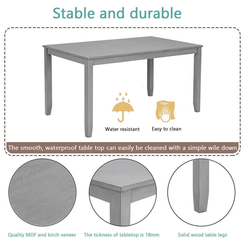 Ensemble table et chaises de salle à manger 5 pièces, table à manger rectangulaire en bois avec 4 chaises rembourrées à dossier haut et 1 banc