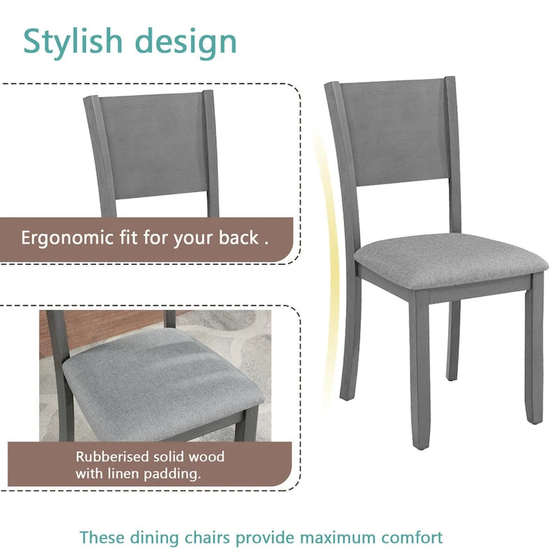 Ensemble table et chaises de salle à manger 5 pièces, table à manger rectangulaire en bois avec 4 chaises rembourrées à dossier haut et 1 banc