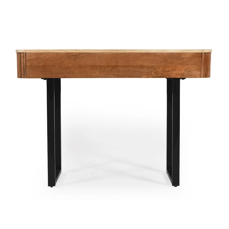 Console d'entrée moderne en bois massif avec motif cannelé et rangement