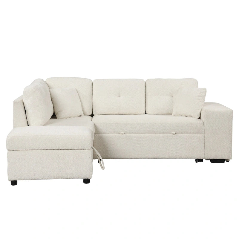 Canapé d'angle convertible Roomfitters avec pouf de rangement, deux coussins décoratifs, deux tabourets, chargeur sans fil