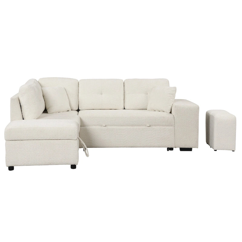 Canapé d'angle convertible Roomfitters avec pouf de rangement, deux coussins décoratifs, deux tabourets, chargeur sans fil