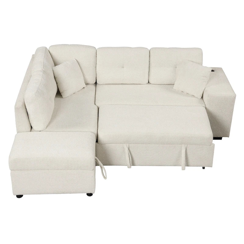 Canapé d'angle convertible Roomfitters avec pouf de rangement, deux coussins décoratifs, deux tabourets, chargeur sans fil