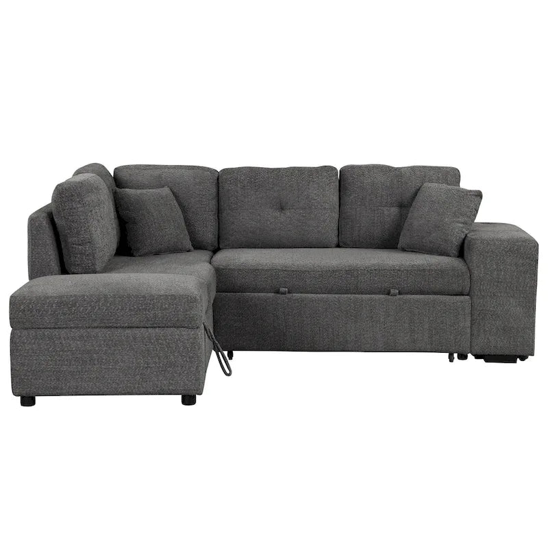 Canapé d'angle convertible Roomfitters avec pouf de rangement, deux coussins décoratifs, deux tabourets, chargeur sans fil