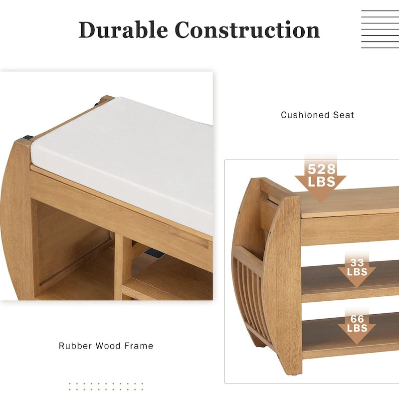 Banc de rangement pour chaussures avec coussin et côté incurvé