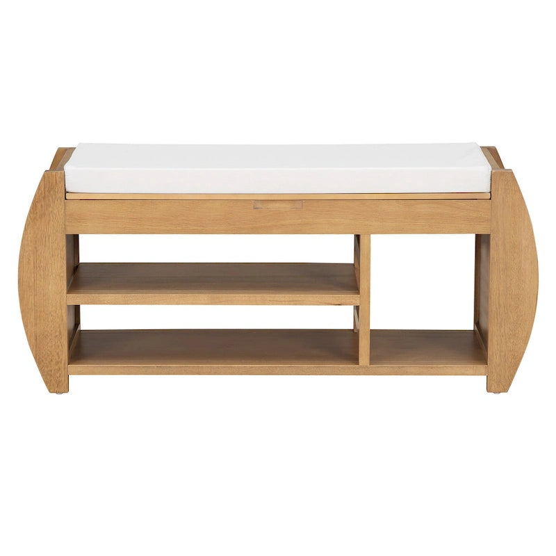 Banc de rangement pour chaussures avec coussin et côté incurvé