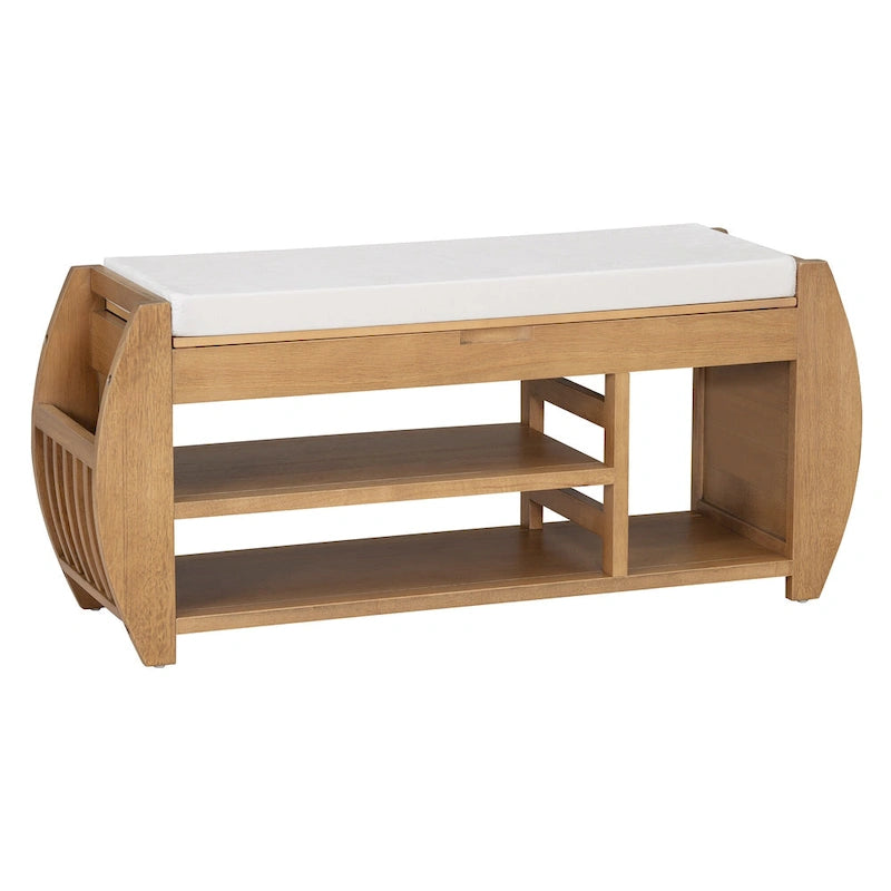 Banc de rangement pour chaussures avec coussin et côté incurvé