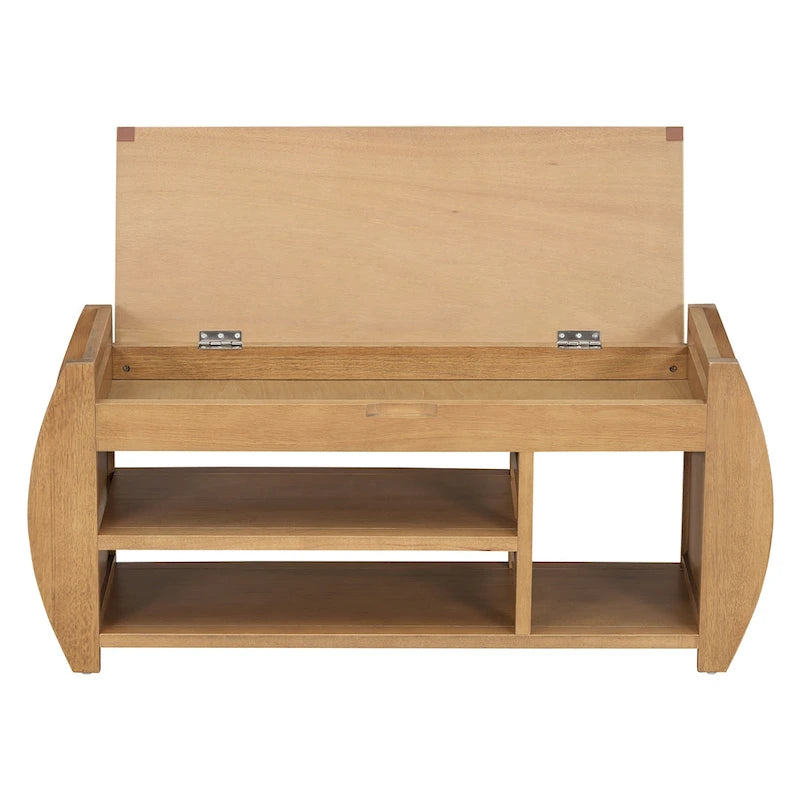 Banc de rangement pour chaussures avec coussin et côté incurvé