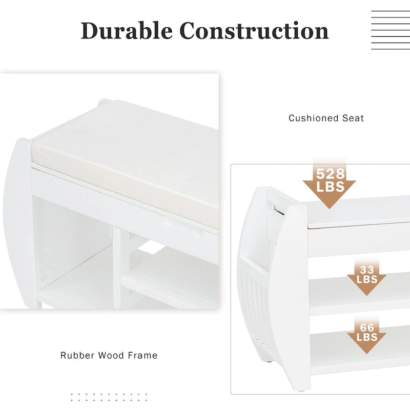 Banc de rangement pour chaussures avec coussin et côté incurvé