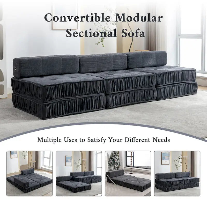 Canapé-lit convertible, fauteuil-lit moderne en chenille