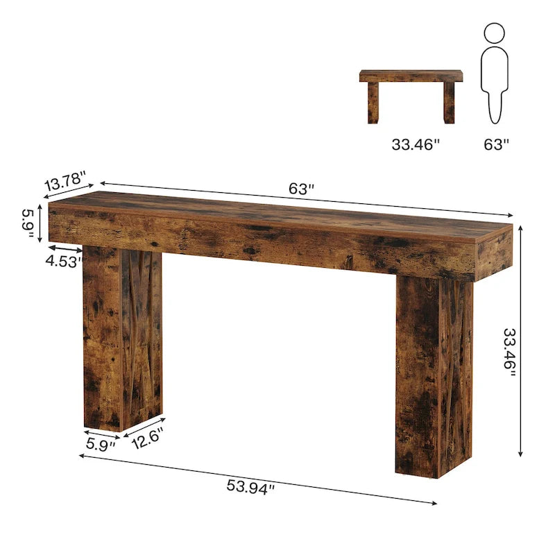Console rustique de 160 cm de long pour canapé