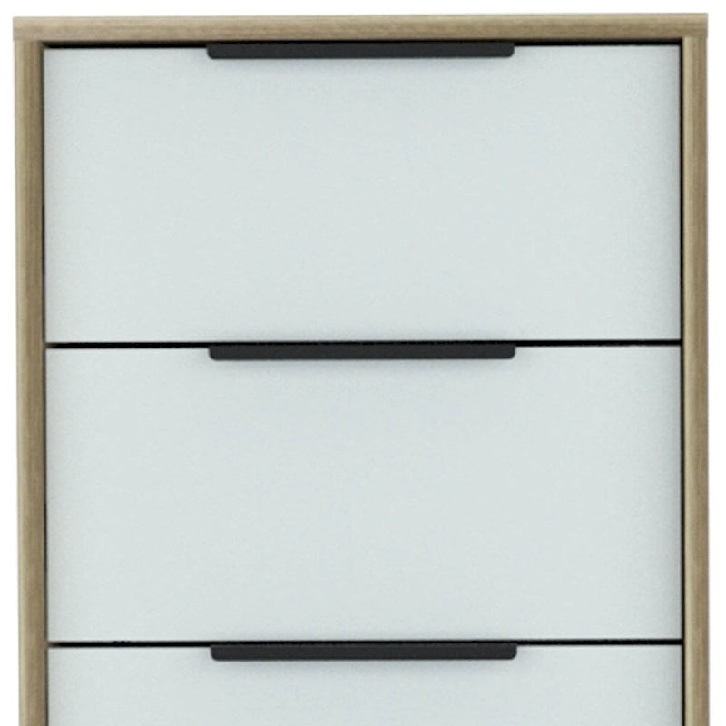 Commode moderne en bois à 5 tiroirs avec glissières et poignées métalliques