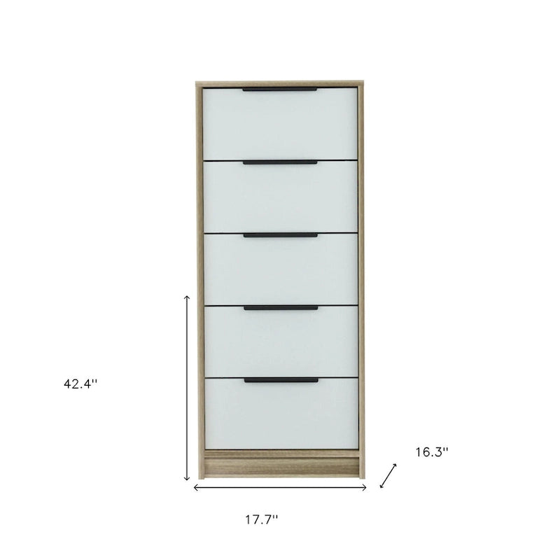 Commode moderne en bois à 5 tiroirs avec glissières et poignées métalliques