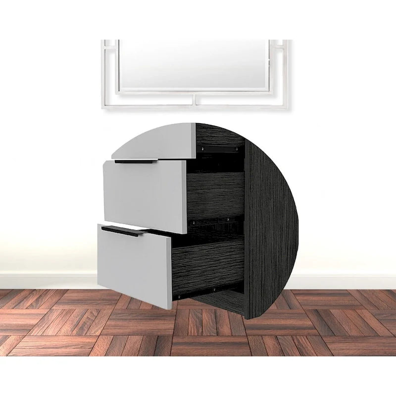 Commode moderne en bois à 5 tiroirs avec glissières et poignées métalliques