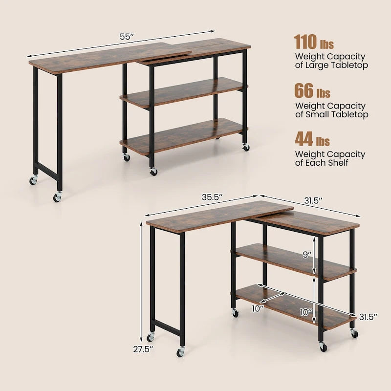 Gymax Table d'appoint de canapé pivotante à 360°, support mobile pour ordinateur portable en forme de L - Voir les détails