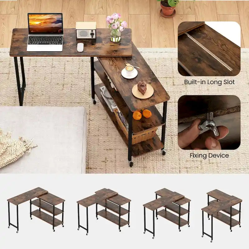 Gymax Table d'appoint de canapé pivotante à 360°, support mobile pour ordinateur portable en forme de L - Voir les détails