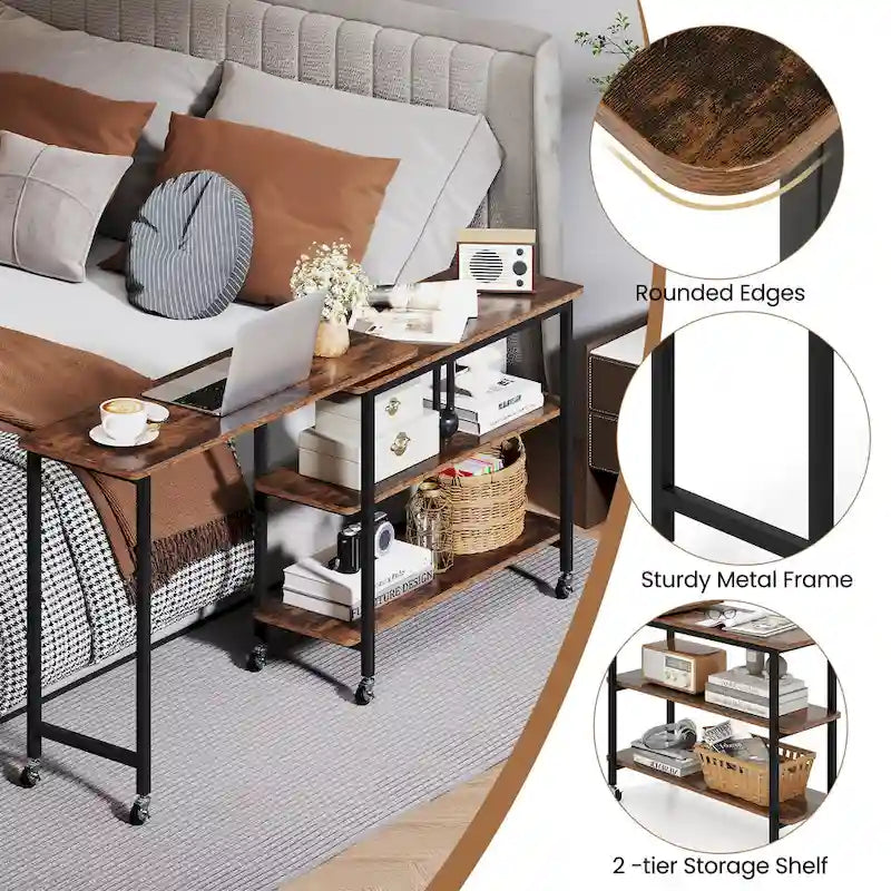Gymax Table d'appoint de canapé pivotante à 360°, support mobile pour ordinateur portable en forme de L - Voir les détails