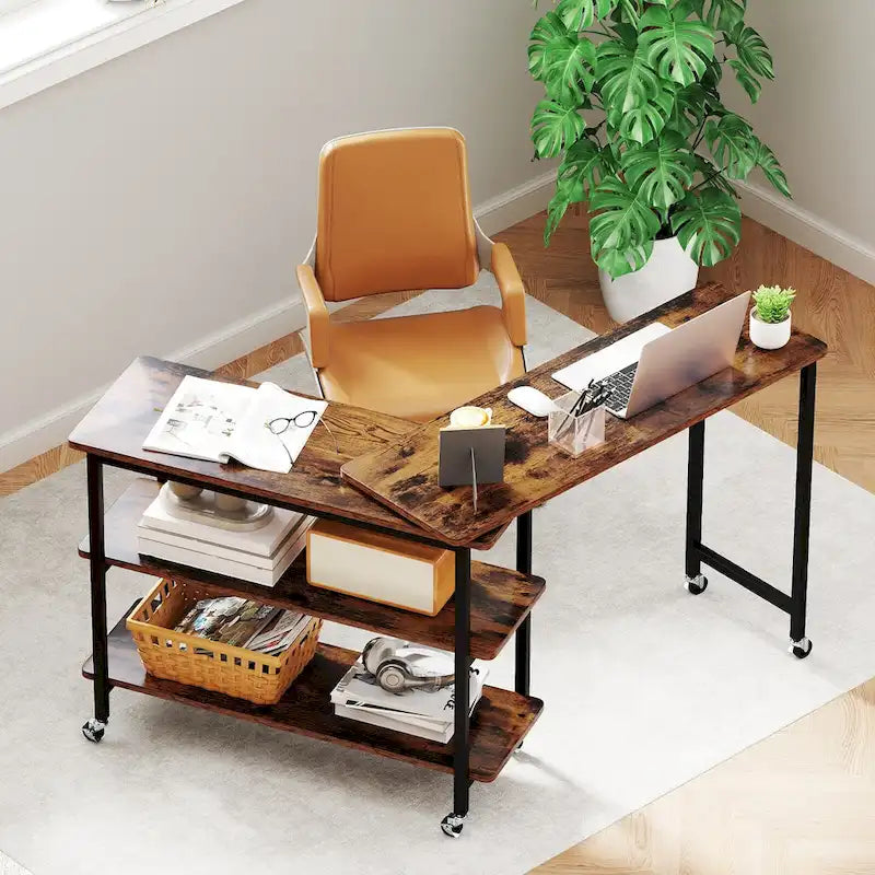 Gymax Table d'appoint de canapé pivotante à 360°, support mobile pour ordinateur portable en forme de L - Voir les détails