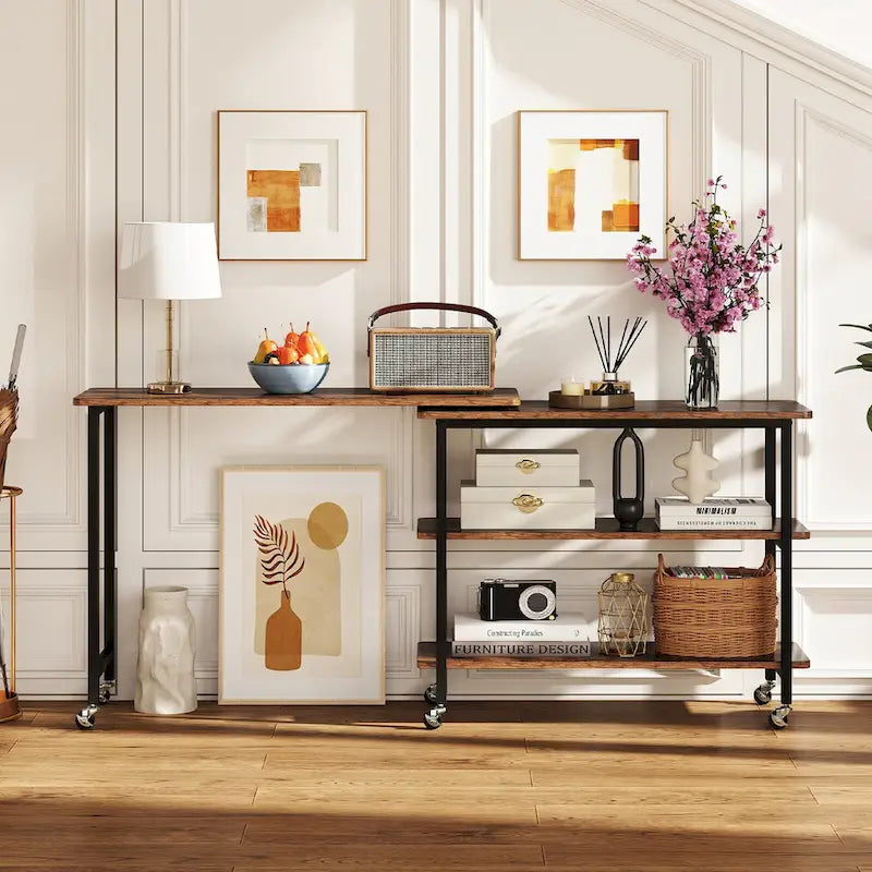 Gymax Table d'appoint de canapé pivotante à 360°, support mobile pour ordinateur portable en forme de L - Voir les détails