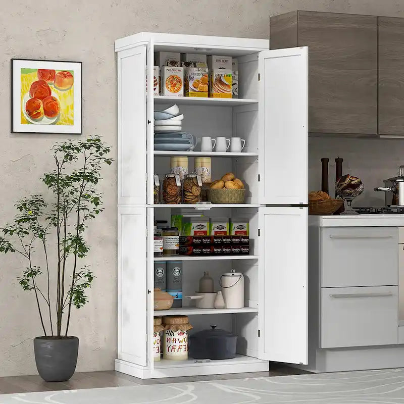 Gymax 72,5 Cellier de cuisine avec 4 portes et 6 étagères autoportantes