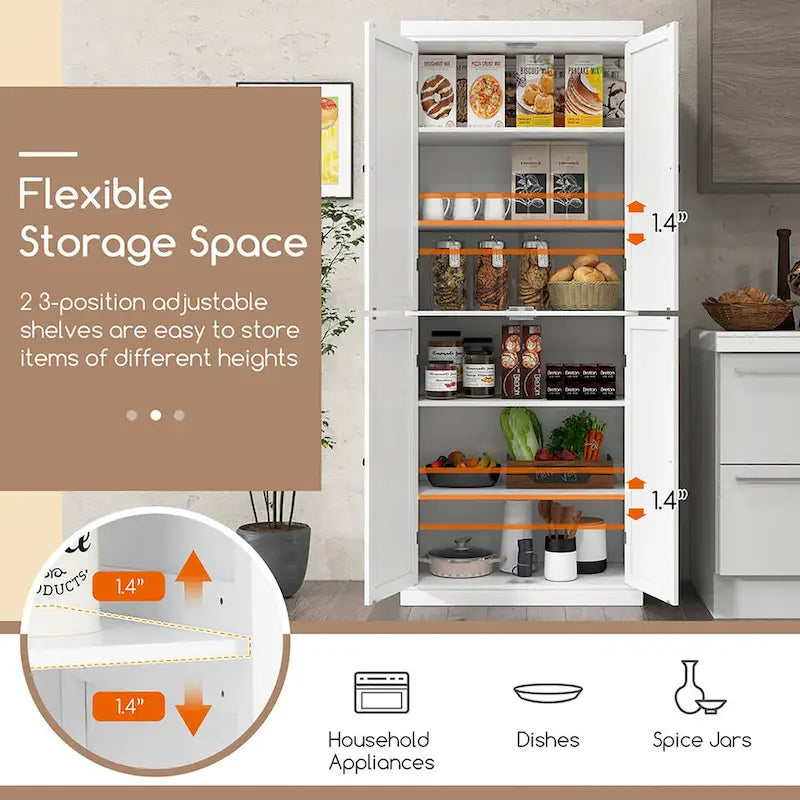 Gymax 72,5 Cellier de cuisine avec 4 portes et 6 étagères autoportantes