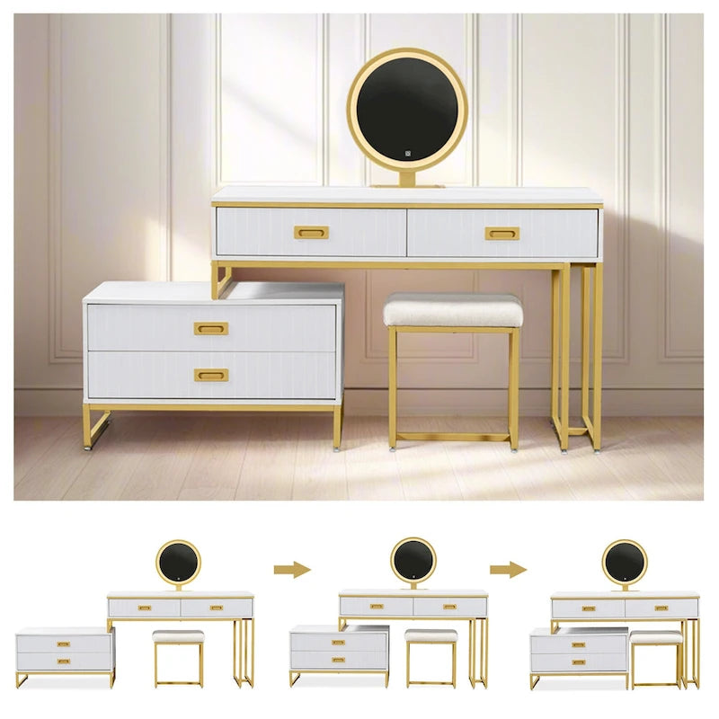 GO Coiffeuse de style moderne avec meuble latéral mobile et 4 tiroirs