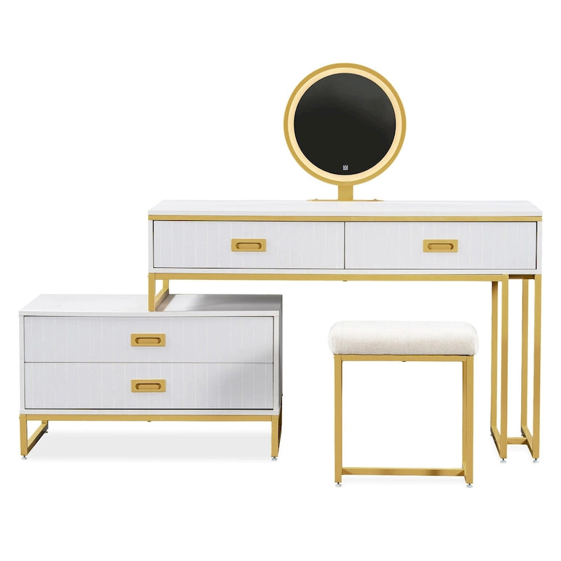 GO Coiffeuse de style moderne avec meuble latéral mobile et 4 tiroirs