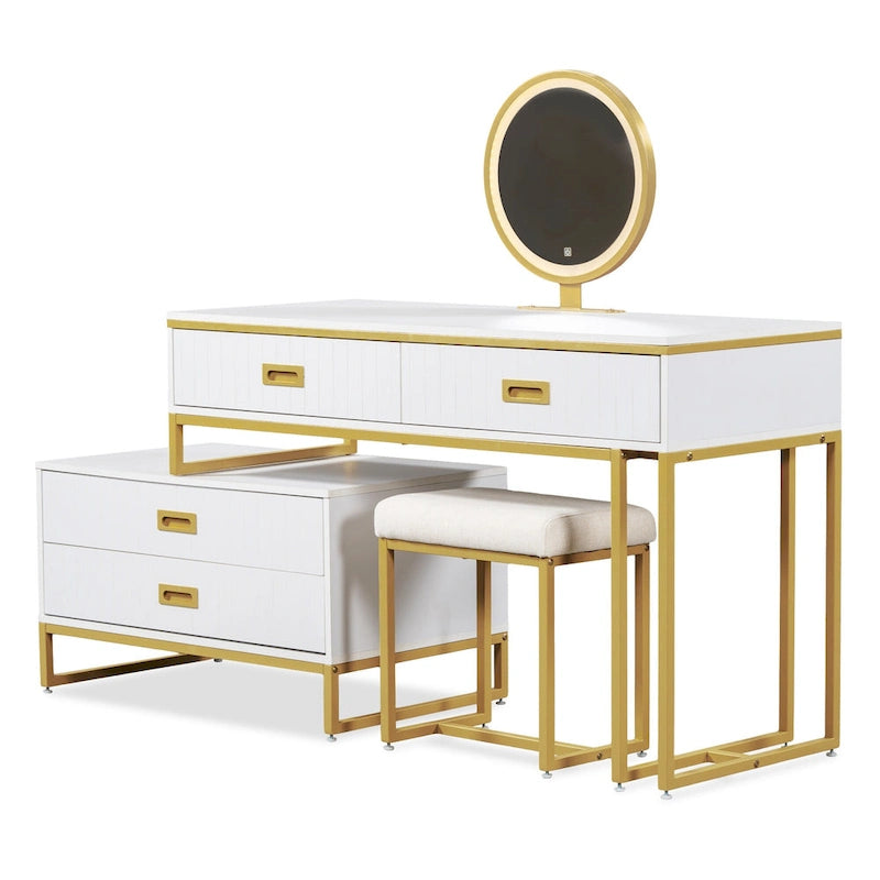 GO Coiffeuse de style moderne avec meuble latéral mobile et 4 tiroirs
