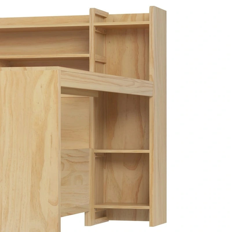 Lit de jour multifonctionnel double/grand format avec étagères de rangement et bureau, cadre de lit plateforme en bois avec lit gigogne double