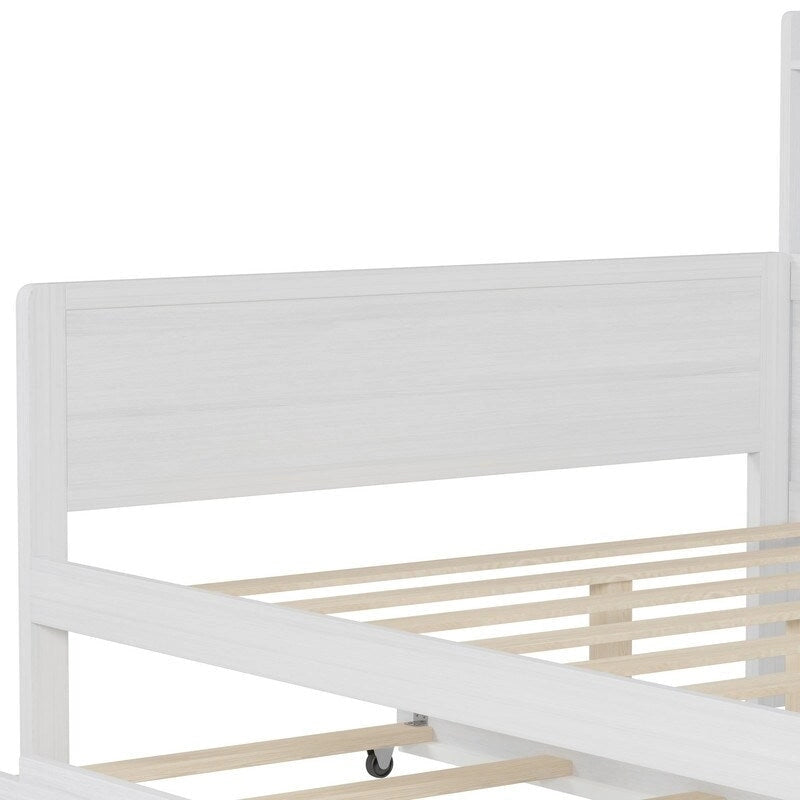 Lit de jour multifonctionnel double/grand format avec étagères de rangement et bureau, cadre de lit plateforme en bois avec lit gigogne double