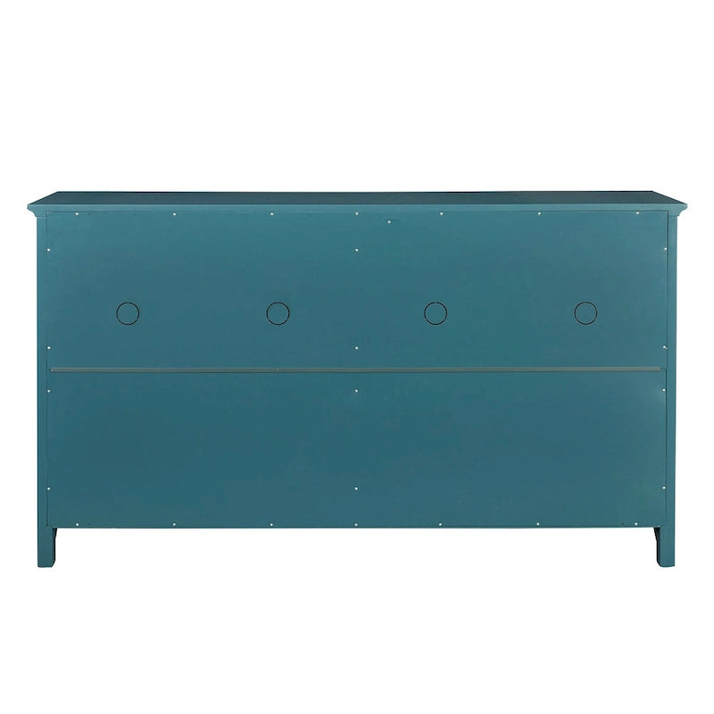 Meubles TV bleu sarcelle modernes style bord de mer avec 2 placards de rangement, 2 tiroirs et poignées dorées pour salon et chambre