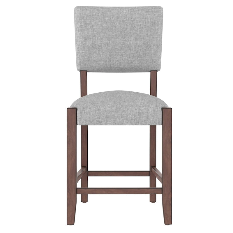 Lot de 4 tabourets de bar Mid-Century Modern, tabourets de comptoir avec dossier, tabourets de bar rembourrés en lin avec pieds en bois massif